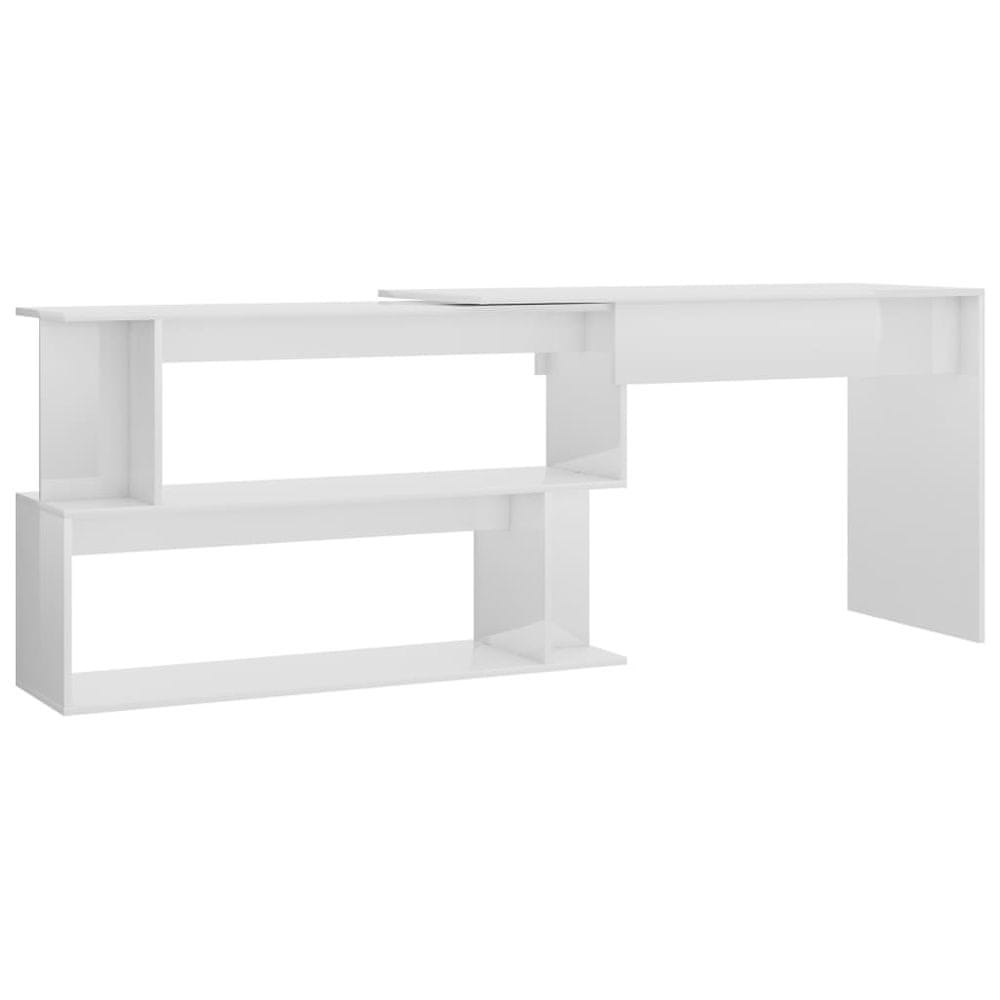 Vidaxl Rohový stôl, lesklý biely 200x50x76 cm, drevotrieska